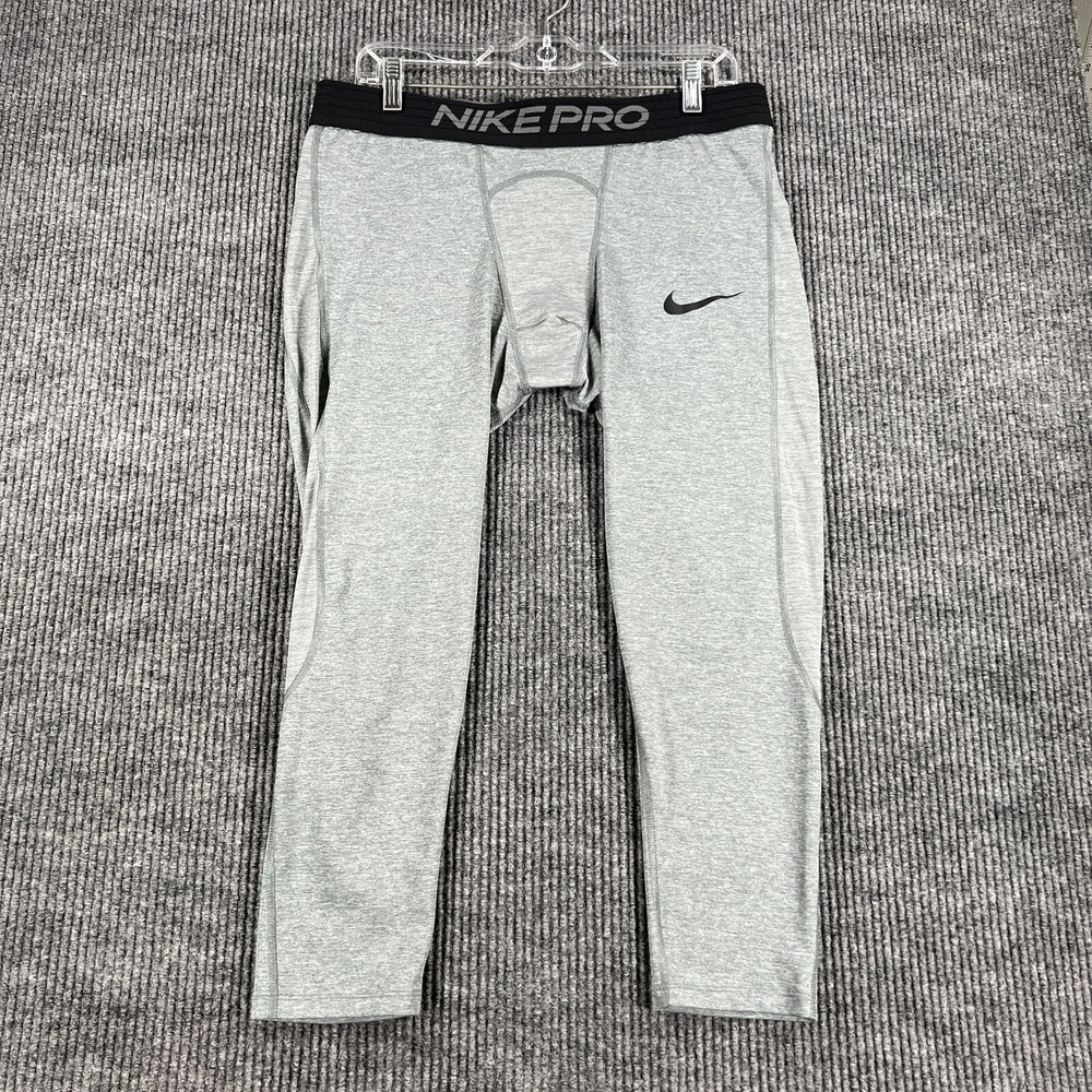 Nike Pro Pants Mens 2XL XXL Gray Compression Training Workout Gym Lift Run